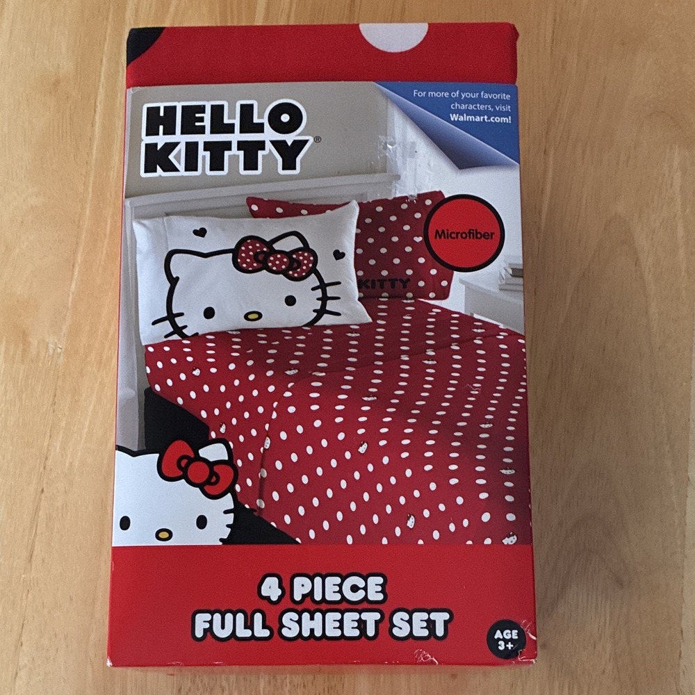 Hello Kitty Big Bow Energy Polka Dot Microfiber Full 4-Piece Sheet Set